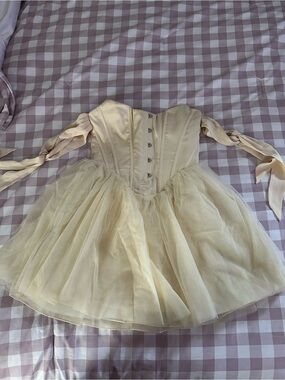 Oh Polly Cream Tulle Party Dress with Ribbon Ties